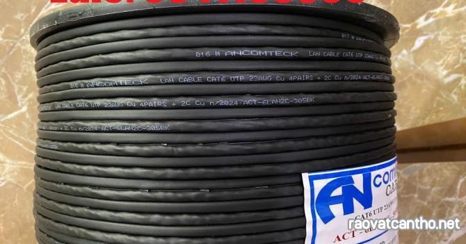 Cáp mạng liền nguồn Cat6 UTP + 2C lõi đồng liền nguồn ANCOMTECK mã ACT-6LAN2C-305BK