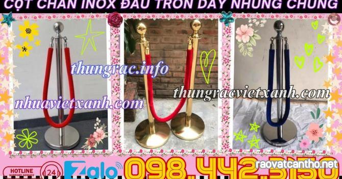 Cột chắn inox dây nhung chùng đầu tròn