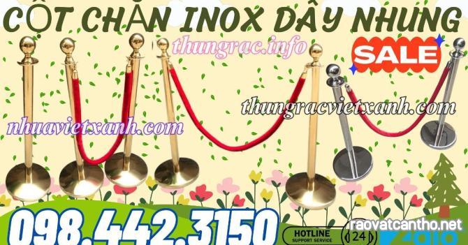 Cột chắn inox dây nhung chùng đầu tròn