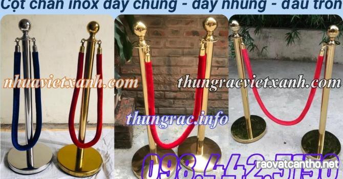 Cột chắn inox dây nhung chùng đầu tròn