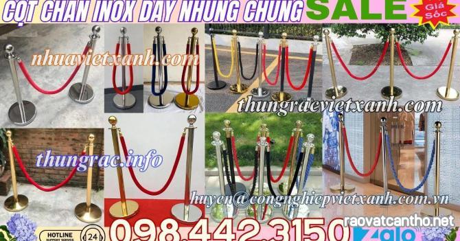 Cột chắn inox dây nhung chùng đầu tròn