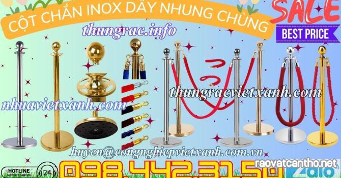 Cột chắn inox dây nhung chùng đầu tròn