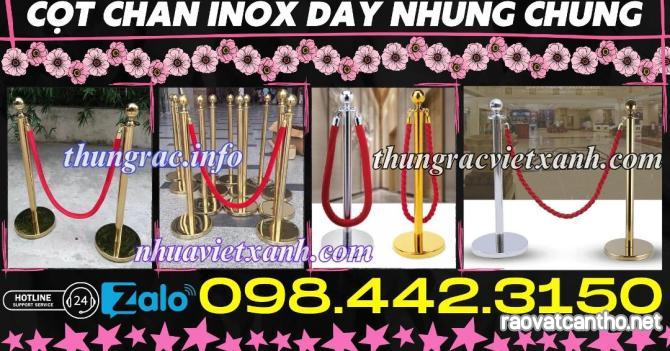 Cột chắn inox dây nhung chùng đầu tròn