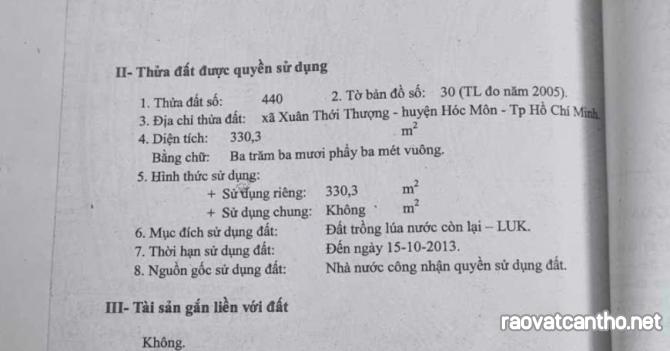 ĐẤT CHÍNH CHỦ - Giá tốt -Vị Trí Đẹp xã Xuân Thới Thượng, huyện Hóc Môn