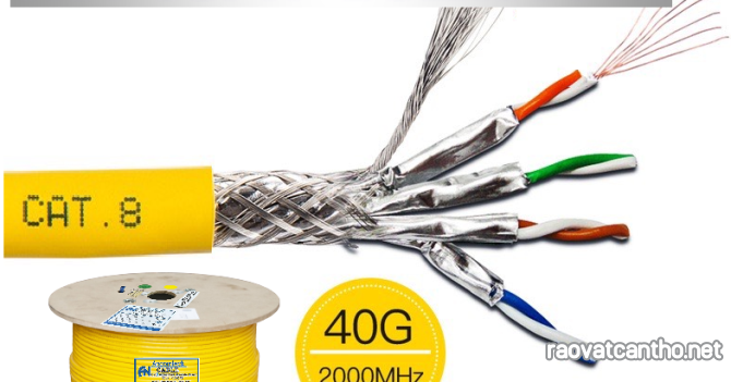 Dây Cáp CAT8 SFTP Dạng Xoắn 23AWG tốc độ 40G 2000MHz Hỗ Trợ PoE, ACT-8SFTP- BULK305YL