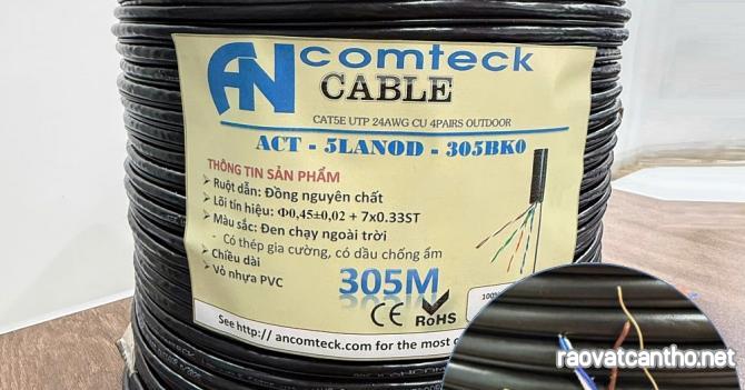 Dây cáp tín hiệu CAT3 UTP đồng dầu chạy ngoài trời, có dây gia cường ACT-3LANOD-500BKO (cuộn 500m)