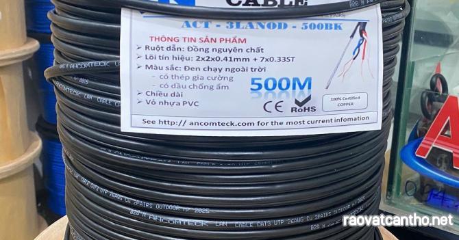 Dây cáp tín hiệu CAT3 UTP đồng dầu chạy ngoài trời, có dây gia cường ACT-3LANOD-500BKO (cuộn 500m)