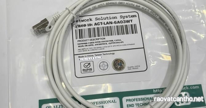 Dây nhảy PATCH CORD Cat6A S-FTP, Shielded, LSZH, White, 3M đúc - ANCOMTECK mã ACT-LAN-6A03WT