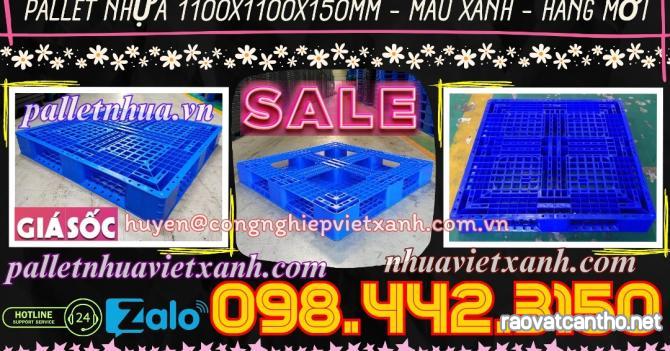 Pallet nhựa 1100x1000x150mm màu xanh dương nhựa nguyên sinh