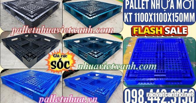 Pallet nhựa 1100x1100x150mm hàng mới màu xanh dương và đen