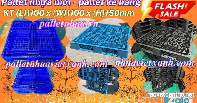 Pallet nhựa 1100x1100x150mm hàng mới màu xanh dương và đen