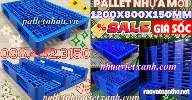 Pallet nhựa 1200x800x150mm 3 đường thẳng xanh dương - nhựa nguyên sinh