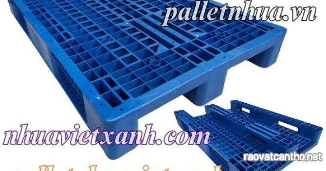 Pallet nhựa 1200x800x150mm màu xanh 3 đường thẳng