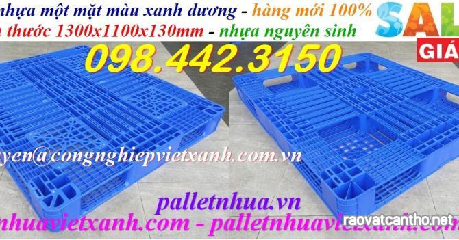 Pallet nhựa 1300x1100x130mm xanh dương – nhựa nguyên sinh – hàng mới
