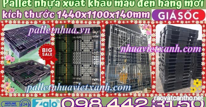 Pallet nhựa 1440x1100x140mm màu đen hàng mới - Pallet nhựa xuất khẩu