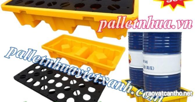 Pallet nhựa chống tràn dầu - hóa chất 2 phuy 1300x680x300mm