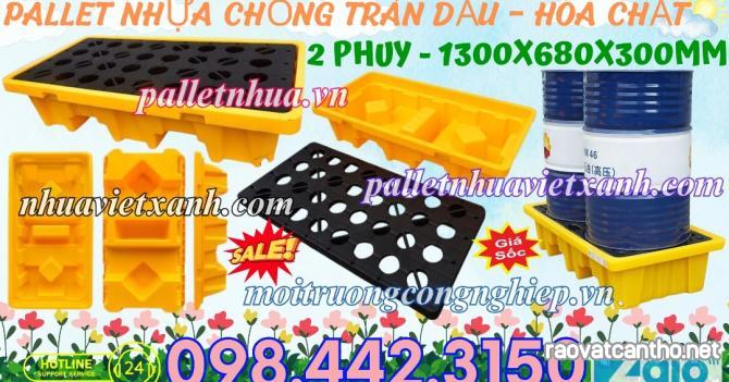 Pallet nhựa chống tràn dầu - hóa chất 2 phuy 1300x680x300mm