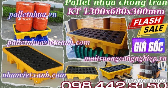 Pallet nhựa chống tràn dầu - hóa chất 2 phuy 1300x680x300mm