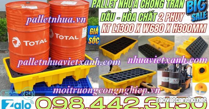 Pallet nhựa chống tràn dầu - hóa chất 2 phuy 1300x680x300mm