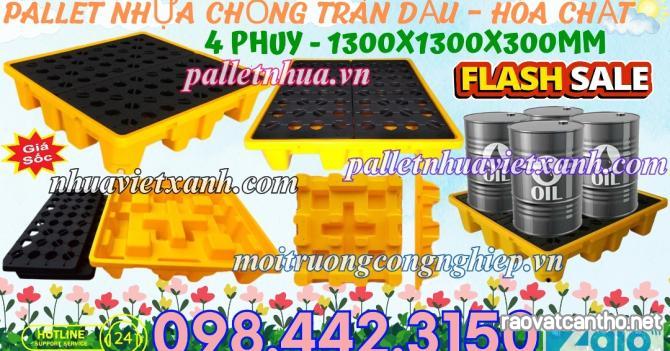 Pallet nhựa chống tràn dầu - hóa chất 4 phuy 1300x1300x300mm