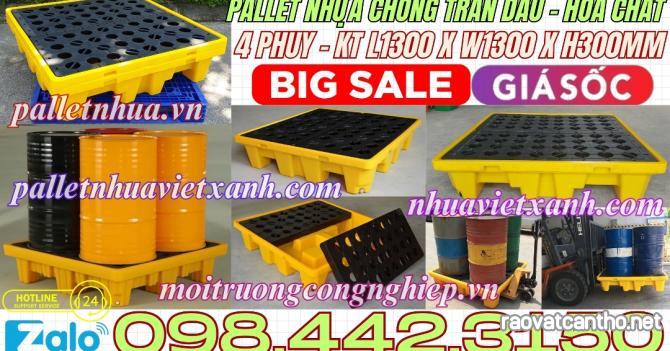 Pallet nhựa chống tràn dầu - hóa chất 4 phuy 1300x1300x300mm