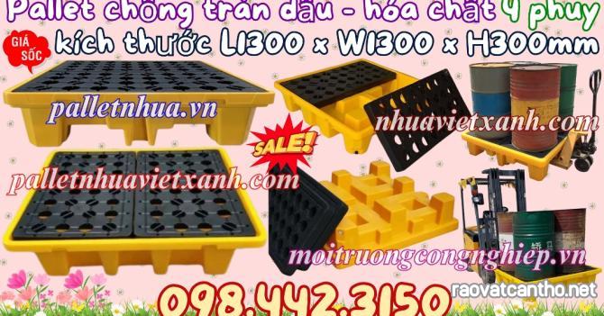 Pallet nhựa chống tràn dầu - hóa chất 4 phuy 1300x1300x300mm