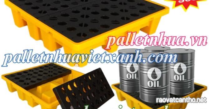 Pallet nhựa chống tràn dầu - hóa chất 4 phuy 1300x1300x300mm