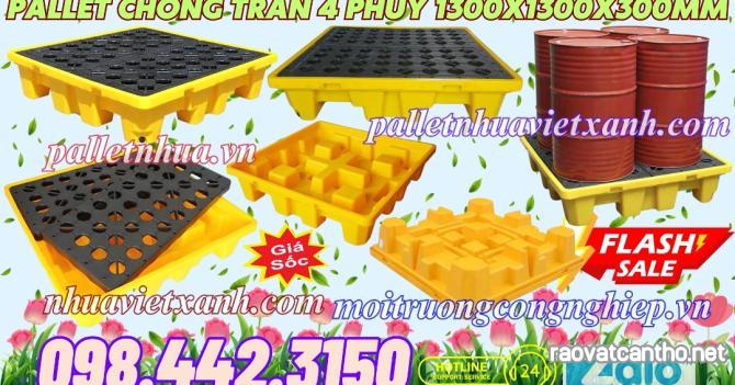 Pallet nhựa chống tràn dầu - hóa chất 4 phuy 1300x1300x300mm