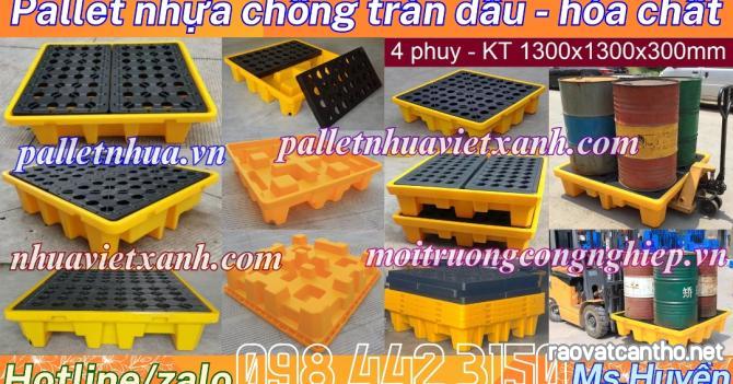 Pallet nhựa chống tràn dầu - hóa chất 4 phuy 1300x1300x300mm