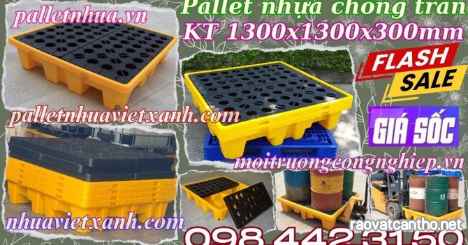 Pallet nhựa chống tràn dầu - hóa chất 4 phuy 1300x1300x300mm