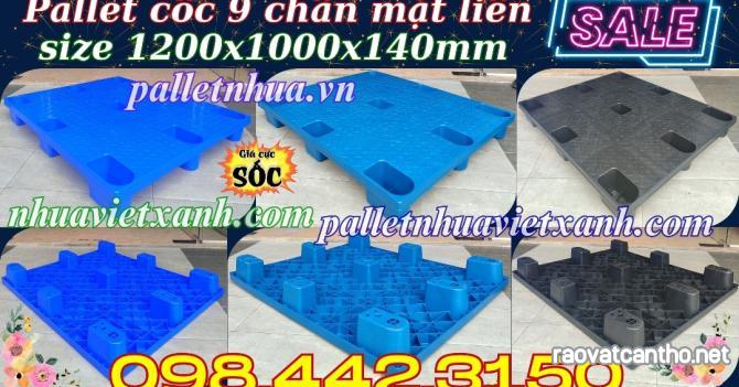 Pallet nhựa cốc 9 chân mặt liền 1200x1000x140mm