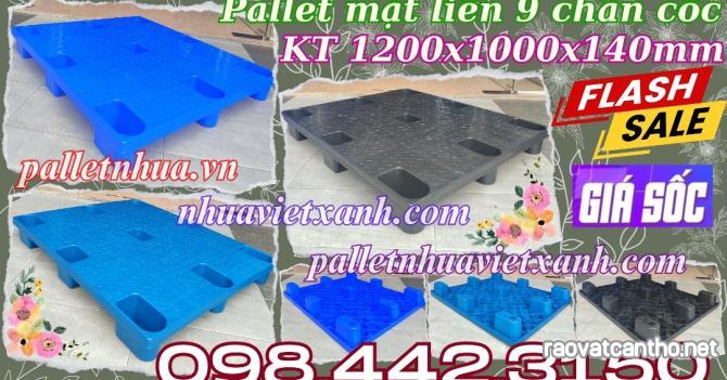 Pallet nhựa cốc 9 chân mặt liền 1200x1000x140mm