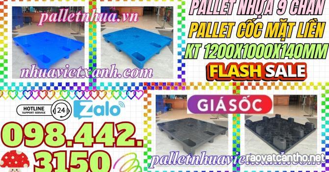 Pallet nhựa cốc 9 chân mặt liền 1200x1000x140mm