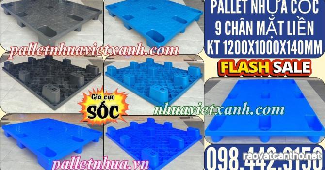 Pallet nhựa cốc 9 chân mặt liền 1200x1000x140mm