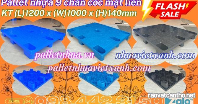 Pallet nhựa cốc 9 chân mặt liền 1200x1000x140mm