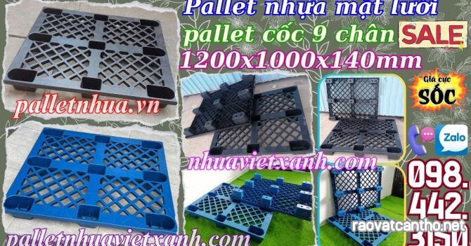 Pallet nhựa cốc 9 chân mặt lưới 1200x1000x140mm