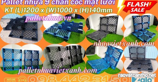 Pallet nhựa cốc 9 chân mặt lưới 1200x1000x140mm