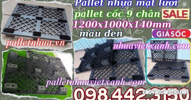 Pallet nhựa cốc 9 chân màu đen - KT 1200x1000x140mm