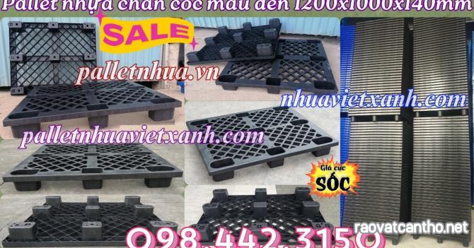 Pallet nhựa cốc 9 chân màu đen - KT 1200x1000x140mm