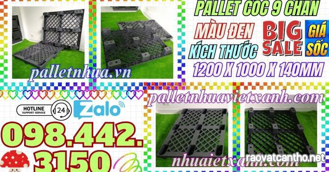 Pallet nhựa cốc 9 chân màu đen - KT 1200x1000x140mm