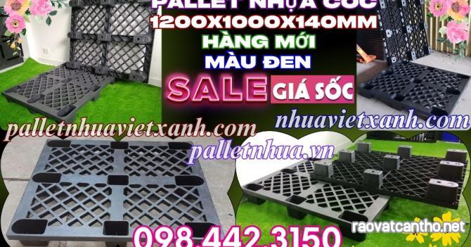 Pallet nhựa cốc 9 chân màu đen - KT 1200x1000x140mm