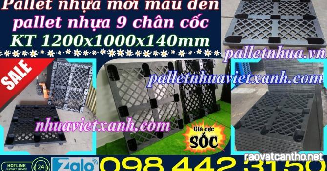 Pallet nhựa cốc 9 chân màu đen - KT 1200x1000x140mm