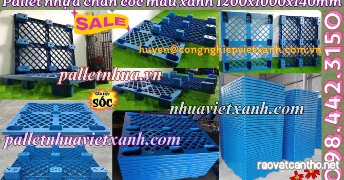 Pallet nhựa cốc 9 chân màu xanh - KT 1200x1000x140mm