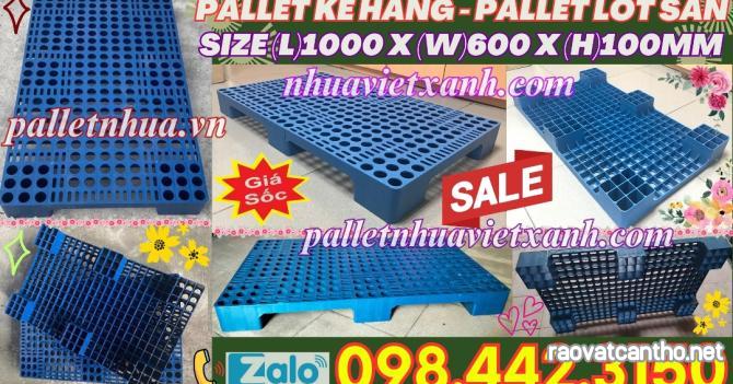 Pallet nhựa kê hàng 1000x600x100mm màu xanh