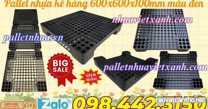 Pallet nhựa kê hàng 600x600x100mm màu đen