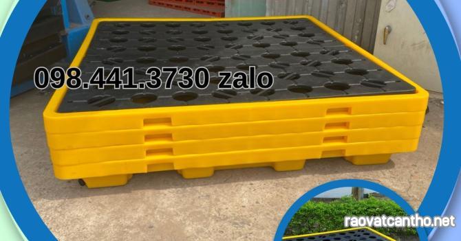 Pallet nhựa kê phuy dầu hóa chất 2 phuy cao 150mm