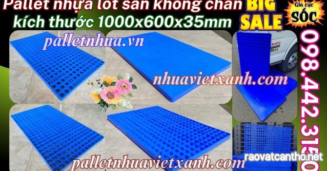 Pallet nhựa không chân 1000x600x35mm - nhựa nguyên sinh - xanh dương