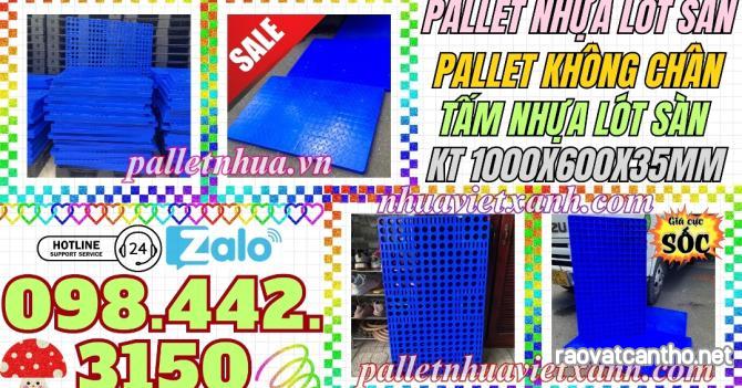 Pallet nhựa không chân 1000x600x35mm - nhựa nguyên sinh - xanh dương