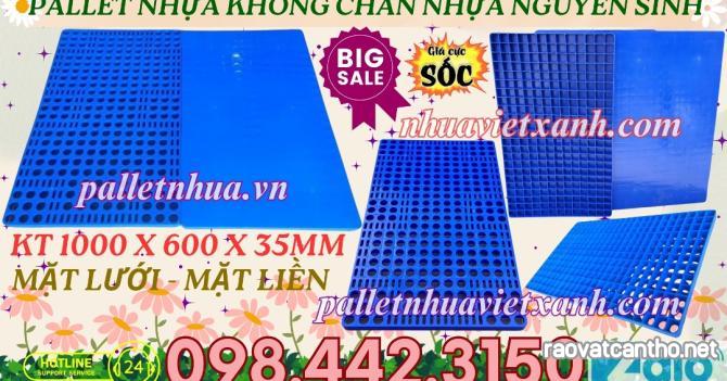 Pallet nhựa không chân 1000x600x35mm - nhựa nguyên sinh - xanh dương