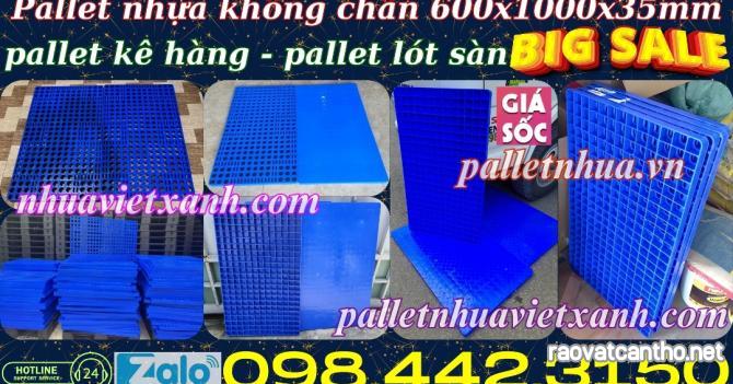 Pallet nhựa không chân 1000x600x35mm - nhựa nguyên sinh - xanh dương